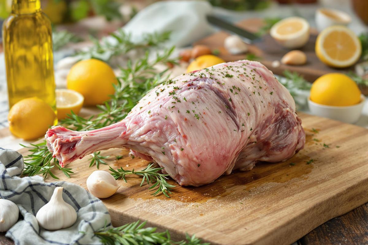 Préparation du gigot d'agneau avant cuisson