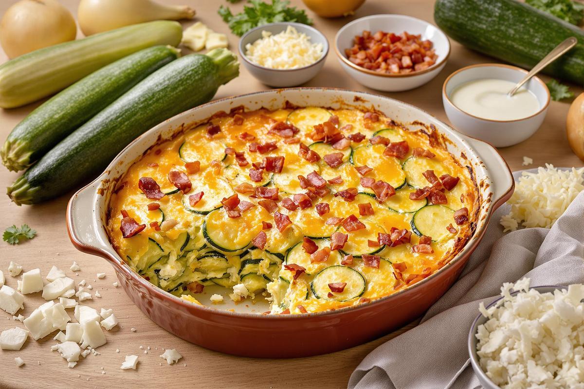 Ingrédients nécessaires pour un gratin de courgettes aux lardons