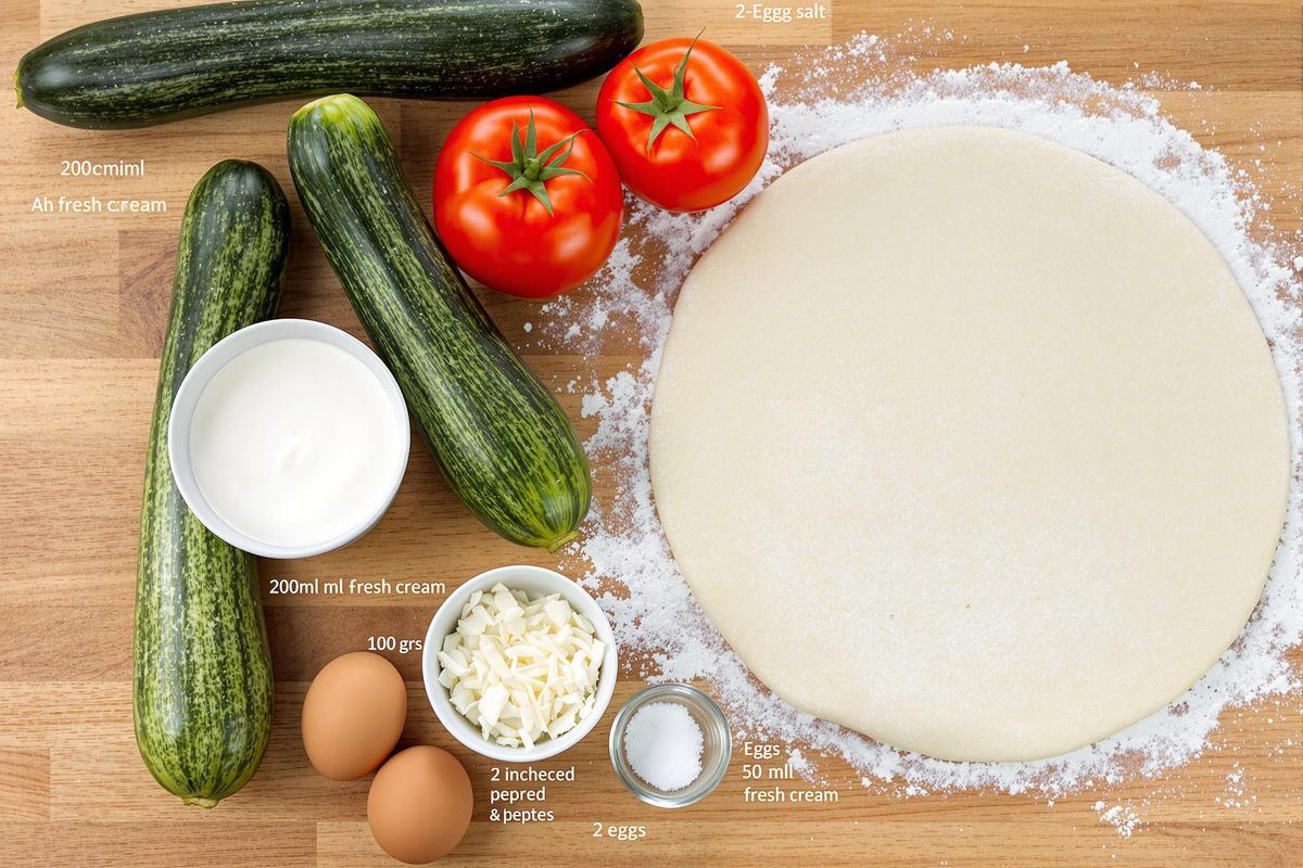 Ingrédients nécessaires pour la tarte aux courgettes et tomates