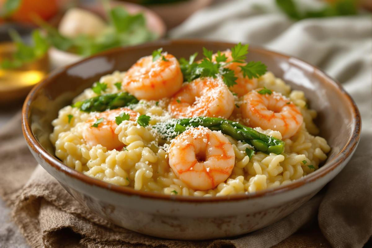 Le risotto aux crevettes et asperges que tout le monde s’arrache : découvrez sa recette secrète