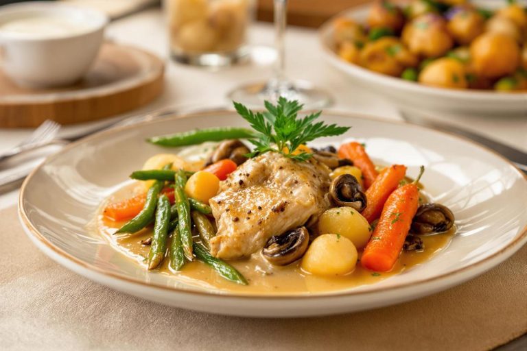 Quel légume avec un poulet au vin jaune et morilles ?