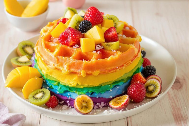 Recette de gaufre arc en ciel fruit exotique