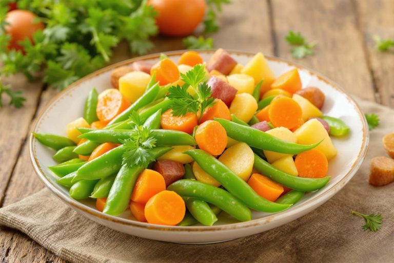Recette de pois mange-tout, carottes et pommes de terre