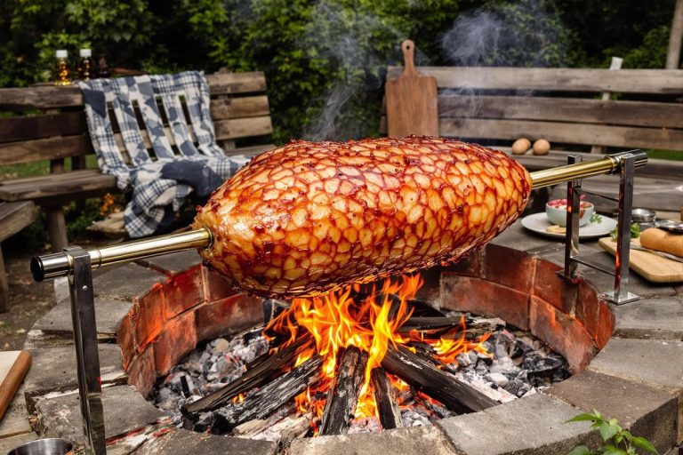 Recette jambon à la broche au feu de bois