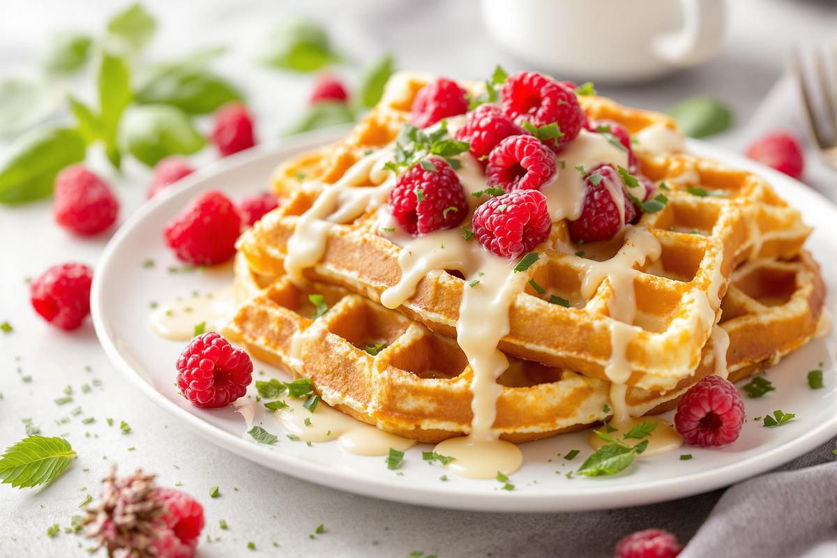 La recette de gaufres au chocolat blanc framboises et basilic
