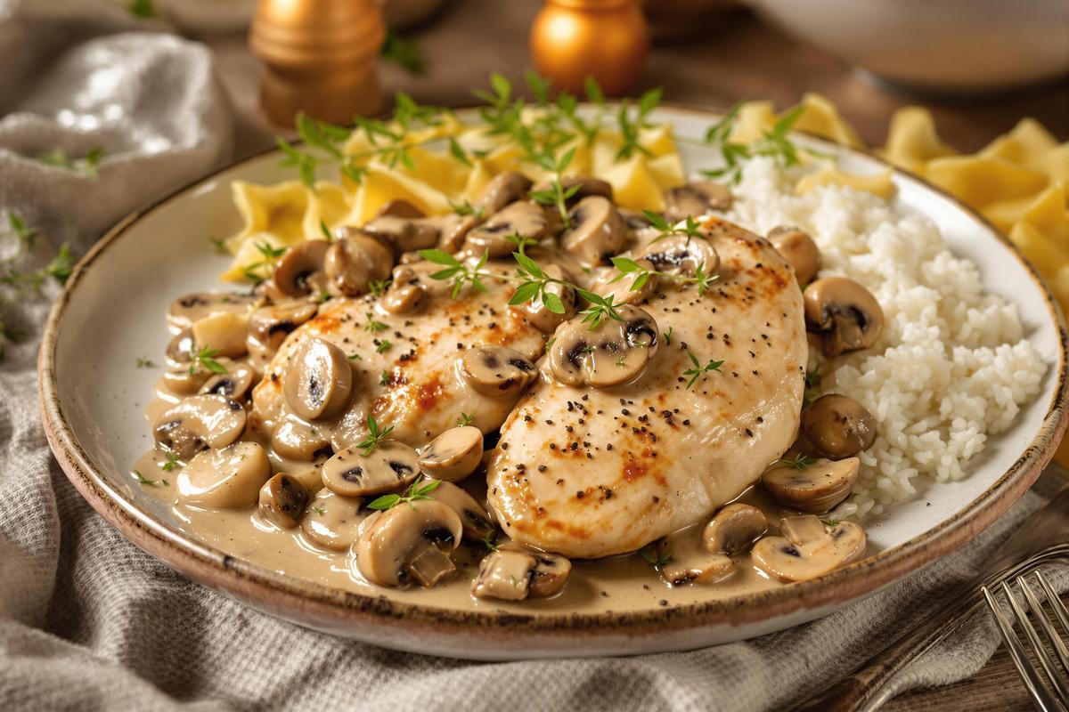 Recette poulet à la crème et aux champignons