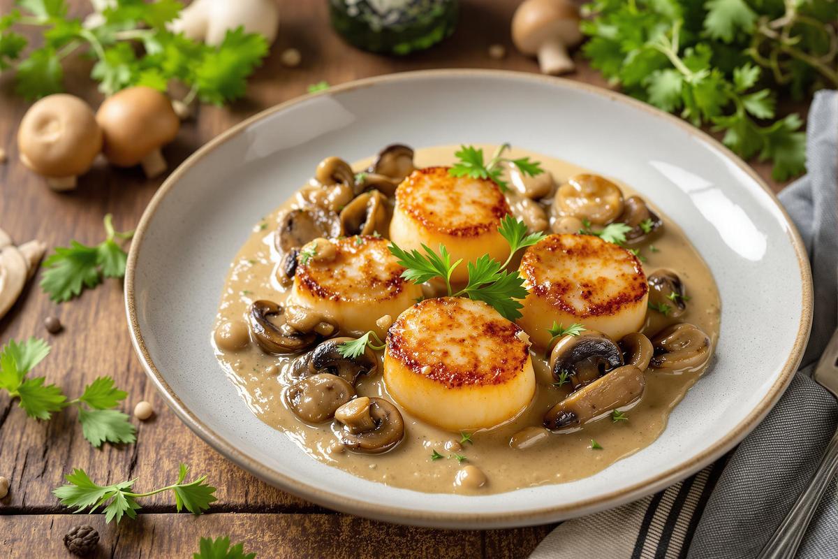 Recette coquille Saint-Jacques à la bretonne champignons